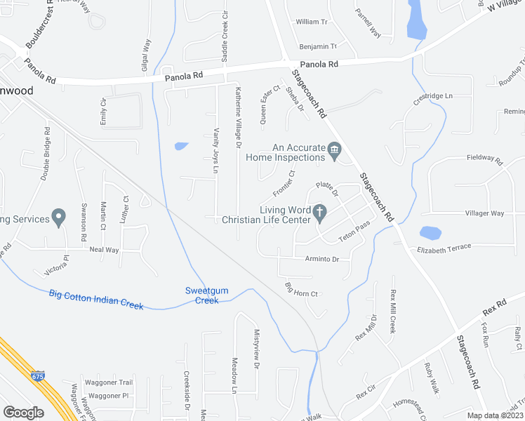 map of restaurants, bars, coffee shops, grocery stores, and more near 5544 Frontier Court in Ellenwood