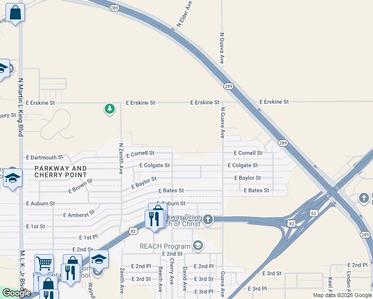 map of restaurants, bars, coffee shops, grocery stores, and more near 2917 E Colgate St in Lubbock