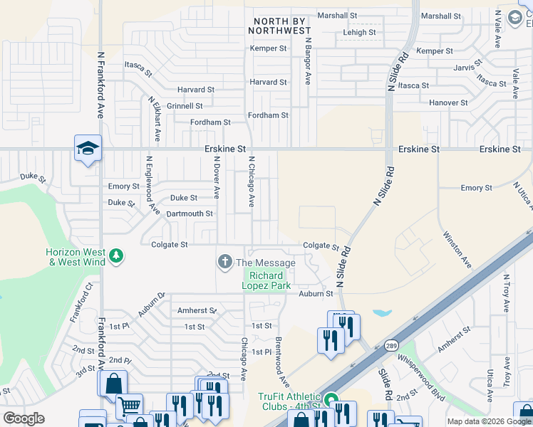 map of restaurants, bars, coffee shops, grocery stores, and more near 312 North Brentwood Avenue in Lubbock