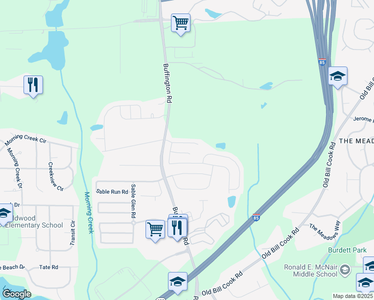 map of restaurants, bars, coffee shops, grocery stores, and more near 3341 Sable Elm Court in Atlanta