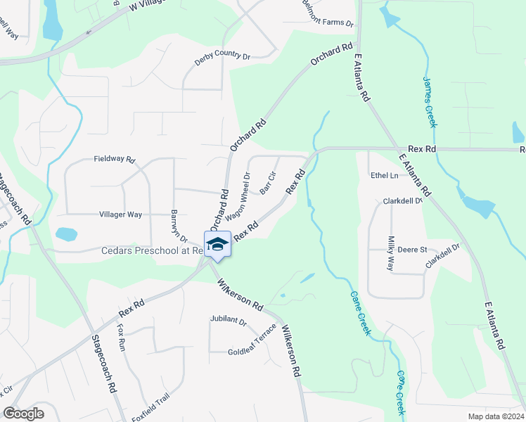 map of restaurants, bars, coffee shops, grocery stores, and more near 4359 Rex Road in Rex