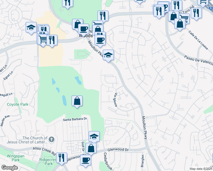 map of restaurants, bars, coffee shops, grocery stores, and more near 23388 Via San Miguel in Laguna Hills