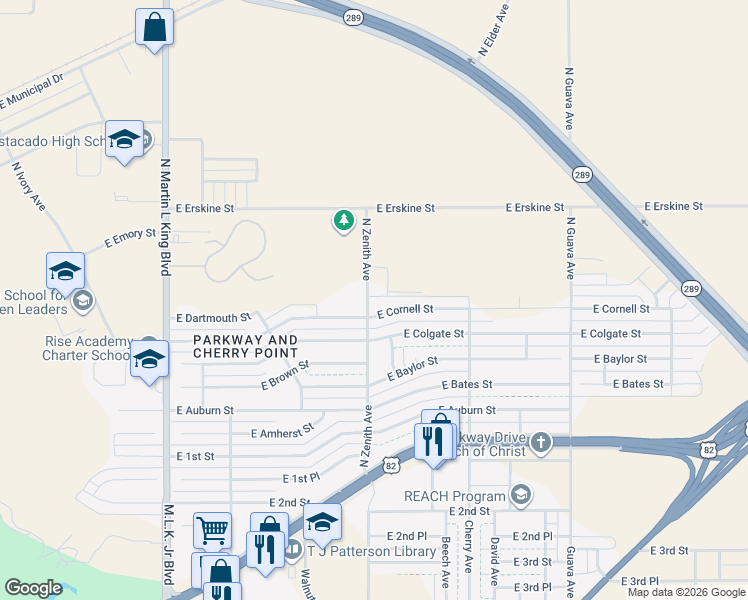 map of restaurants, bars, coffee shops, grocery stores, and more near 2604 E Cornell St in Lubbock