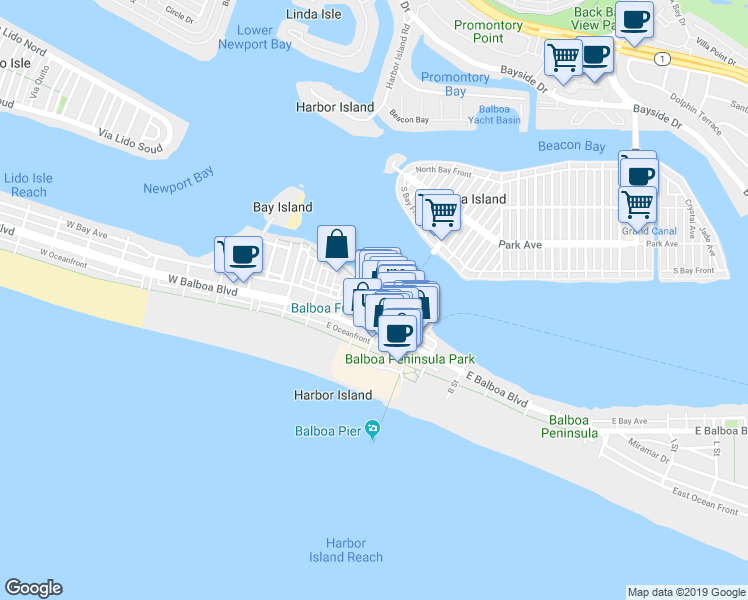 map of restaurants, bars, coffee shops, grocery stores, and more near 4135 Edgewater Place in Newport Beach