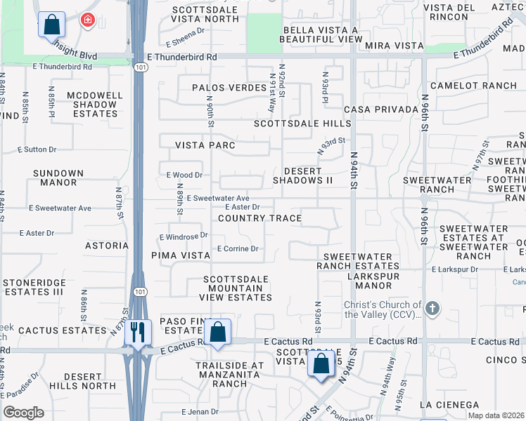 map of restaurants, bars, coffee shops, grocery stores, and more near 9087 East Sahuaro Drive in Scottsdale