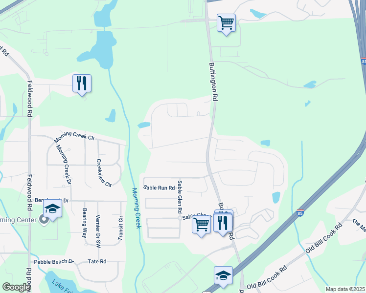 map of restaurants, bars, coffee shops, grocery stores, and more near 3450 Estes Drive in Atlanta