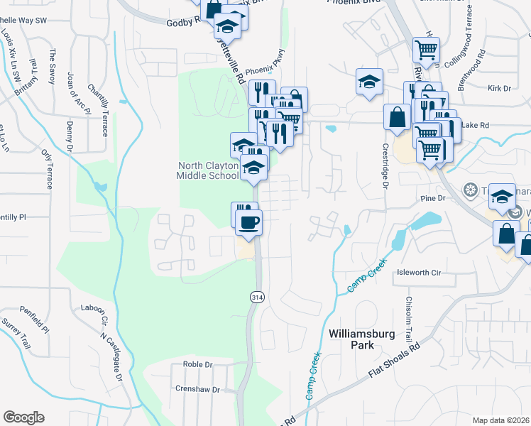 map of restaurants, bars, coffee shops, grocery stores, and more near 1610 Danube Court in Atlanta
