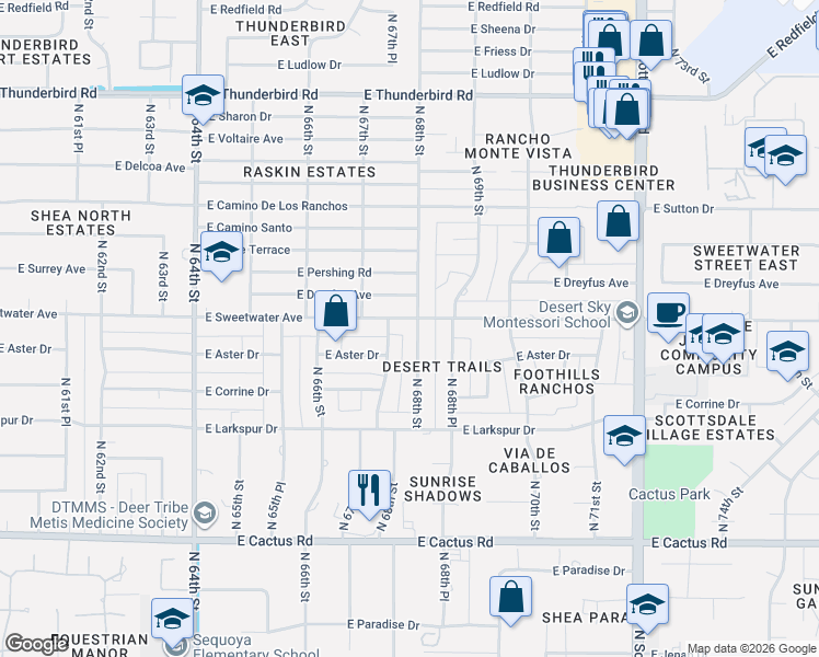 map of restaurants, bars, coffee shops, grocery stores, and more near 12817 North 68th Street in Scottsdale