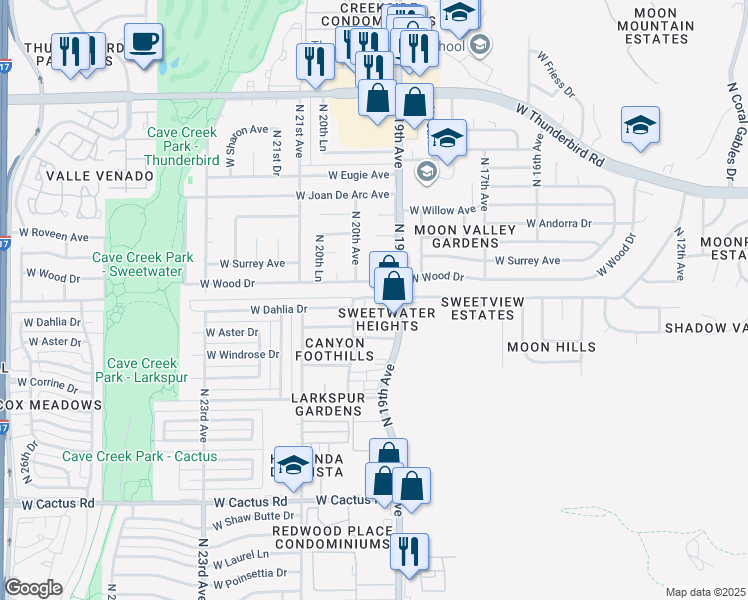 map of restaurants, bars, coffee shops, grocery stores, and more near 12820 North 19th Avenue in Phoenix