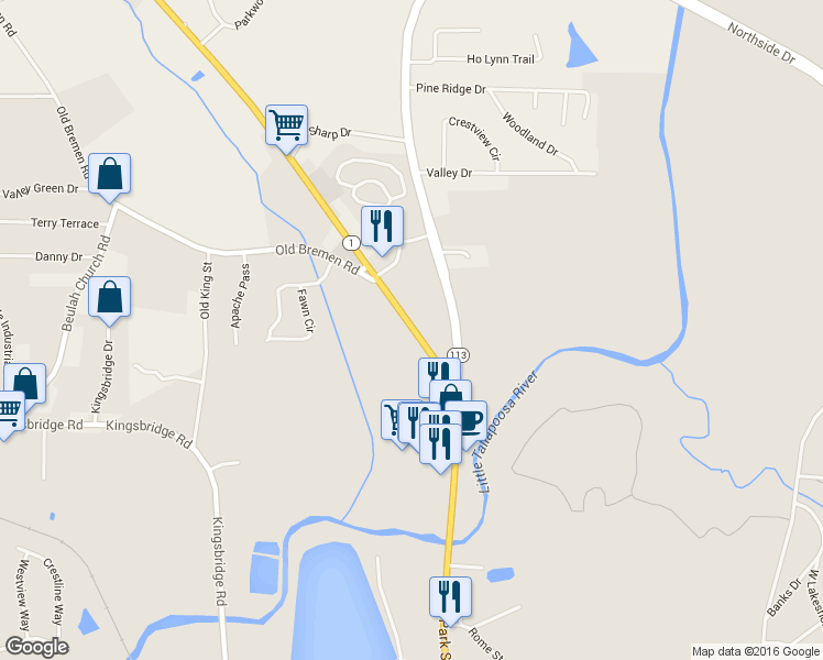 map of restaurants, bars, coffee shops, grocery stores, and more near 1316 U.S. 27 in Carrollton
