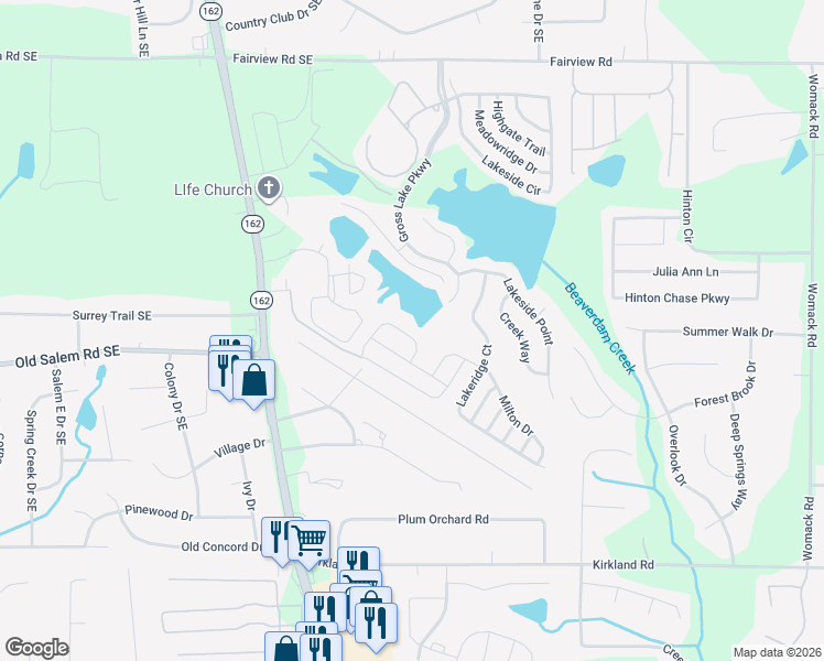 map of restaurants, bars, coffee shops, grocery stores, and more near 685 Barshay Drive in Covington