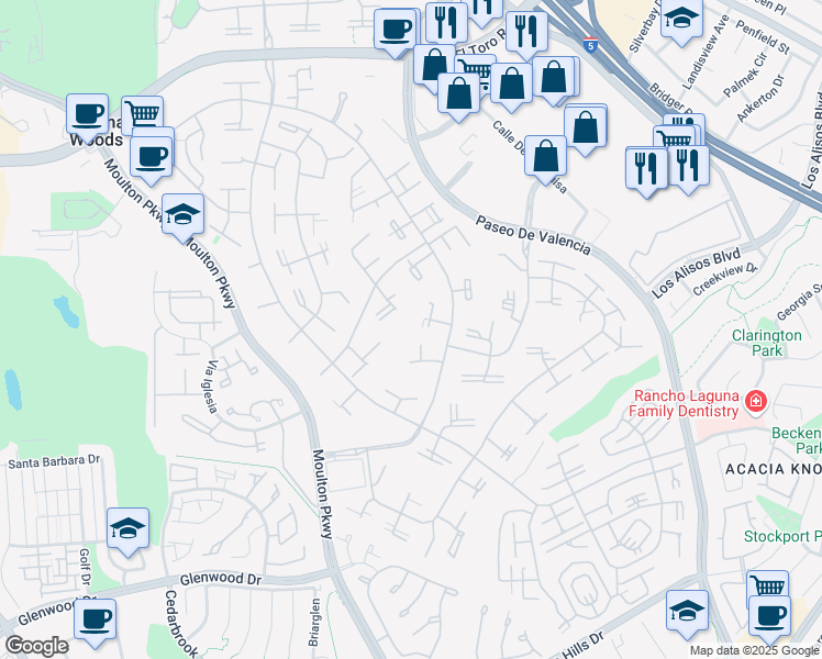 map of restaurants, bars, coffee shops, grocery stores, and more near in Laguna Woods