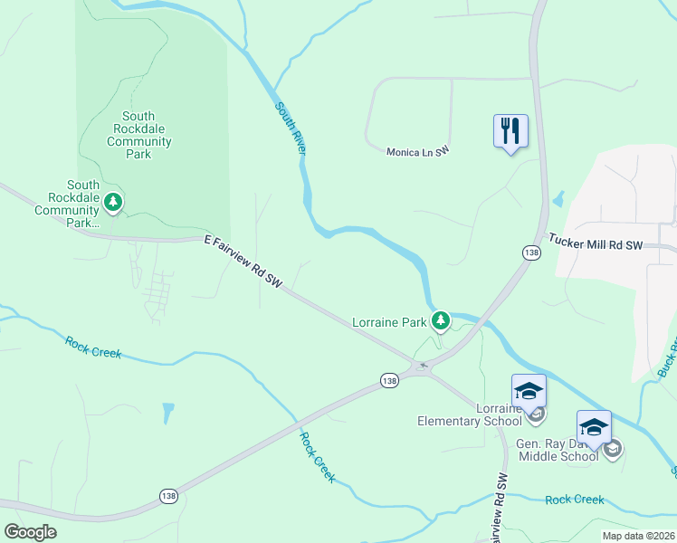 map of restaurants, bars, coffee shops, grocery stores, and more near 3655 East Fairview Road Southwest in Stockbridge