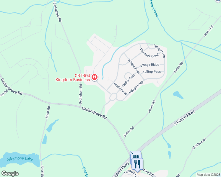 map of restaurants, bars, coffee shops, grocery stores, and more near 5894 Village Loop in Fairburn