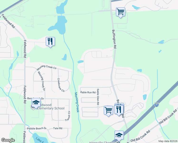 map of restaurants, bars, coffee shops, grocery stores, and more near 3511 Estes Drive in College Park