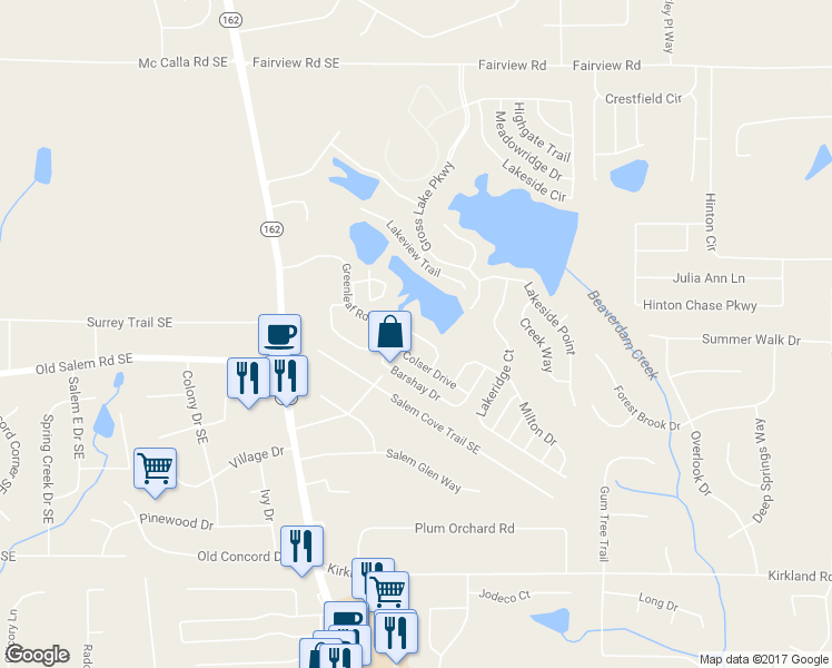 map of restaurants, bars, coffee shops, grocery stores, and more near 680 Barshay Drive in Covington