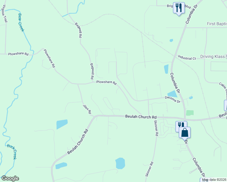 map of restaurants, bars, coffee shops, grocery stores, and more near 268 Plowshare Road in Carrollton