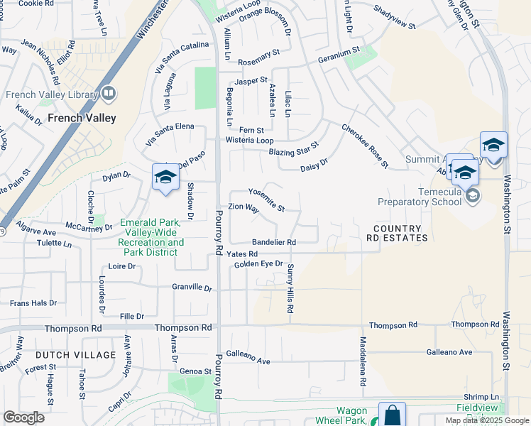 map of restaurants, bars, coffee shops, grocery stores, and more near 32152 Zion Way in Winchester