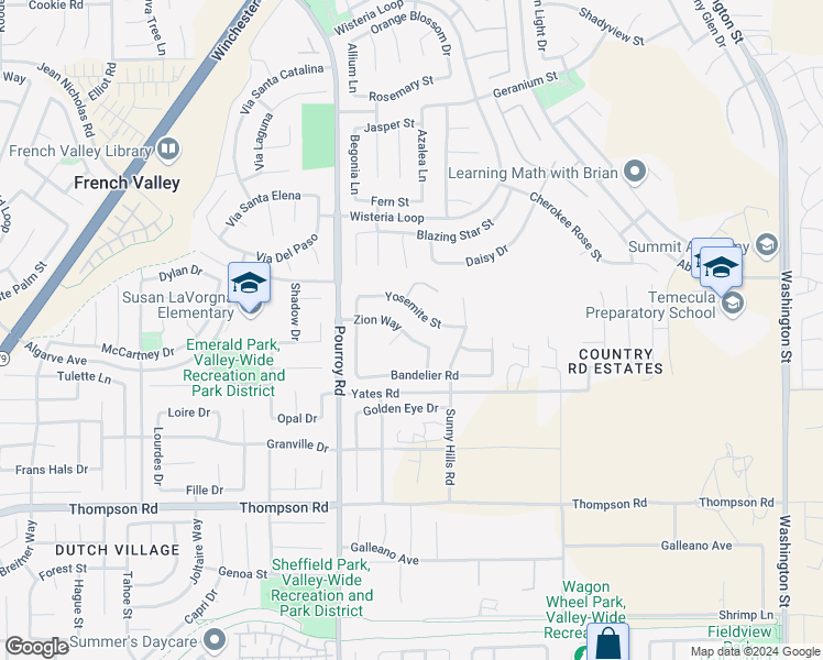 map of restaurants, bars, coffee shops, grocery stores, and more near 32152 Zion Way in Winchester