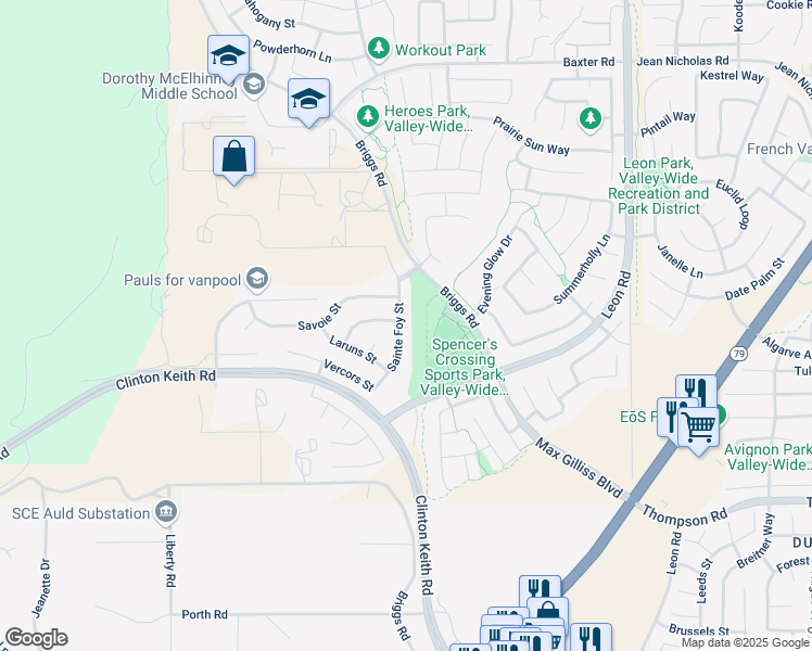 map of restaurants, bars, coffee shops, grocery stores, and more near 35592 Sainte Foy Street in Murrieta