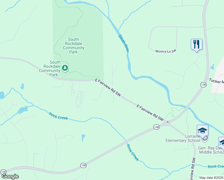 map of restaurants, bars, coffee shops, grocery stores, and more near 3825 East Fairview Road Southwest in Stockbridge