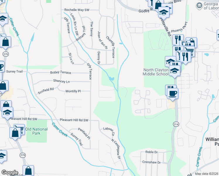 map of restaurants, bars, coffee shops, grocery stores, and more near 2039 Faith Cove in Atlanta