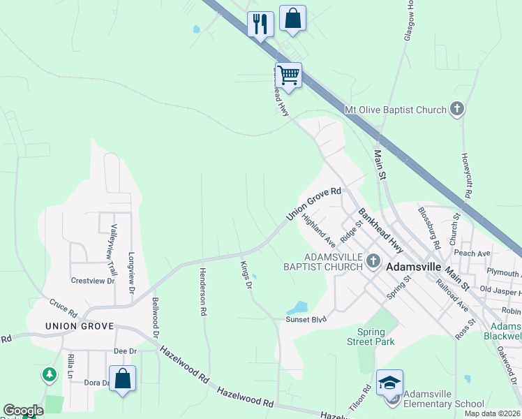 map of restaurants, bars, coffee shops, grocery stores, and more near 5421 Storey Drive in Adamsville