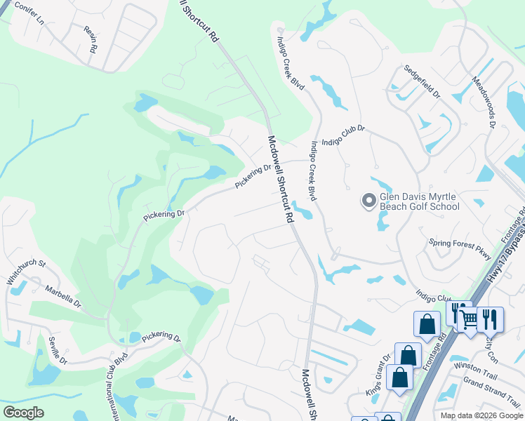 map of restaurants, bars, coffee shops, grocery stores, and more near 125 Laurel Hill Place in Murrells Inlet