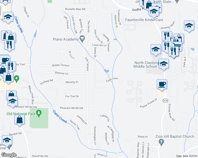 map of restaurants, bars, coffee shops, grocery stores, and more near 2063 Faith Cove in Atlanta