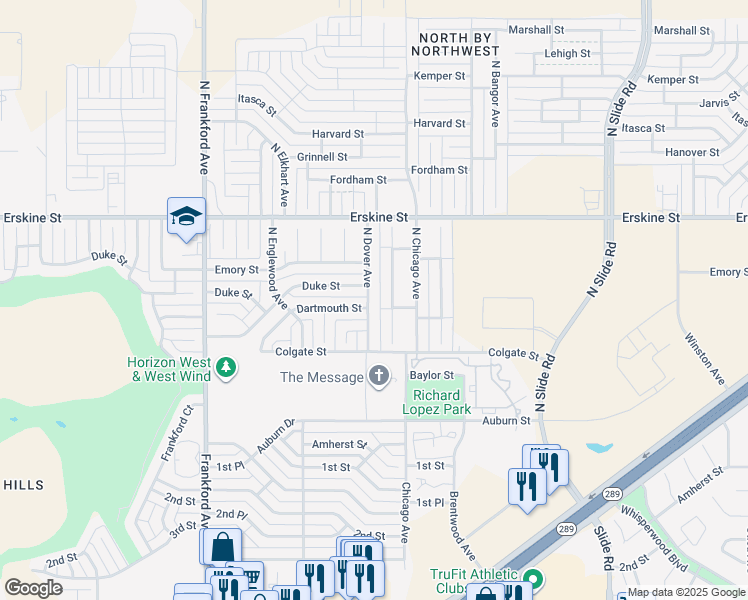 map of restaurants, bars, coffee shops, grocery stores, and more near 504 North Dover Avenue in Lubbock