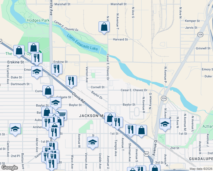 map of restaurants, bars, coffee shops, grocery stores, and more near 405-499 N Avenue U in Lubbock