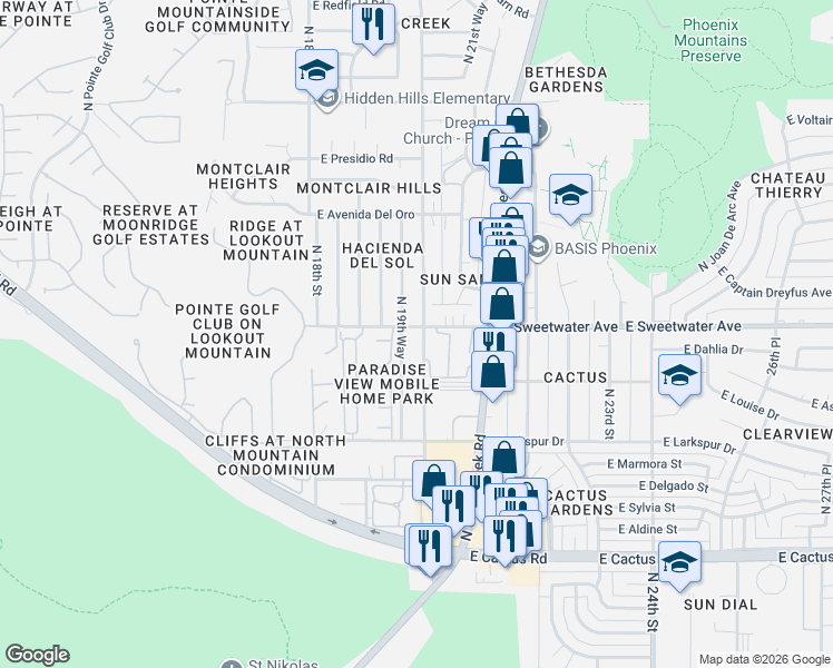 map of restaurants, bars, coffee shops, grocery stores, and more near 13010 North 20th Street in Phoenix