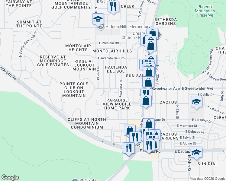 map of restaurants, bars, coffee shops, grocery stores, and more near 13010 North 19th Place in Phoenix