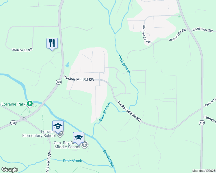 map of restaurants, bars, coffee shops, grocery stores, and more near 2004 Millstone Drive Southwest in Conyers