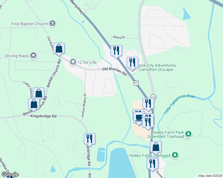 map of restaurants, bars, coffee shops, grocery stores, and more near 170 Fawn Circle in Carrollton