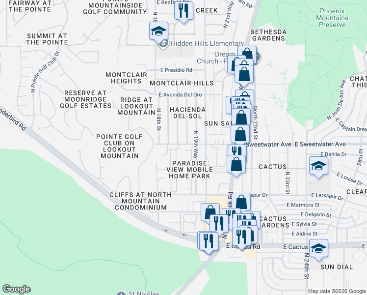 map of restaurants, bars, coffee shops, grocery stores, and more near 13010 North 19th Place in Phoenix