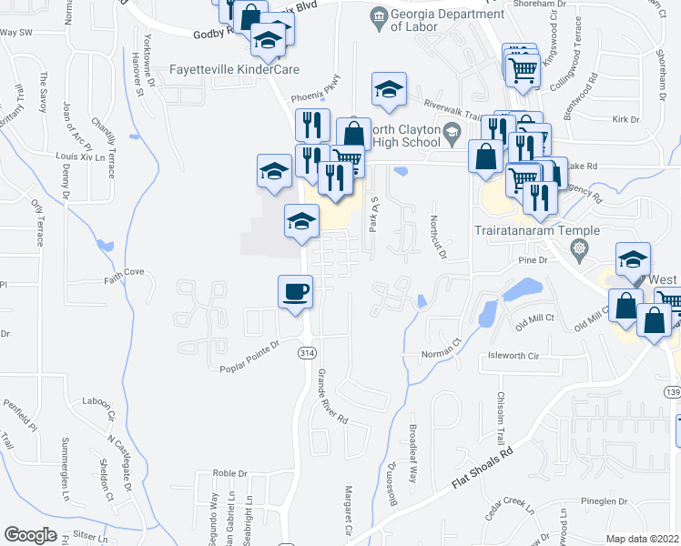 map of restaurants, bars, coffee shops, grocery stores, and more near 7994 Amazon Court in Atlanta