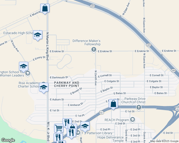 map of restaurants, bars, coffee shops, grocery stores, and more near 406 North Zenith Avenue in Lubbock