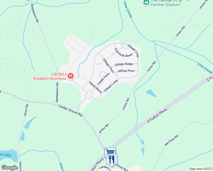 map of restaurants, bars, coffee shops, grocery stores, and more near 5728 Village Loop in Fairburn