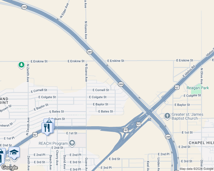 map of restaurants, bars, coffee shops, grocery stores, and more near 3503 East Cornell Street in Lubbock