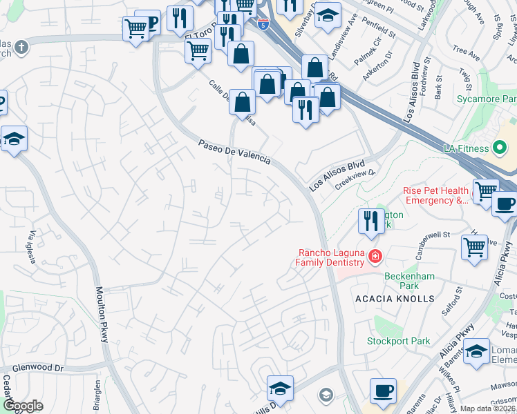 map of restaurants, bars, coffee shops, grocery stores, and more near 211 Avenida Majorca in Laguna Woods