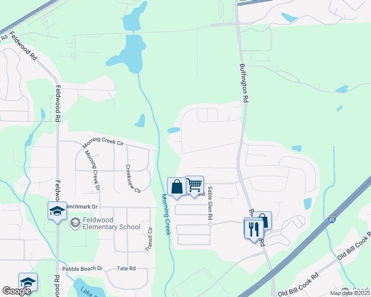 map of restaurants, bars, coffee shops, grocery stores, and more near 3511 Estes Drive in College Park