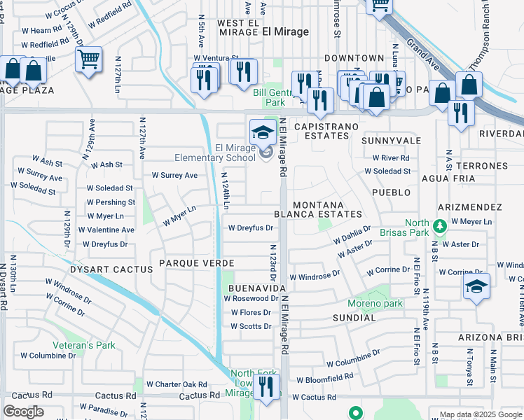 map of restaurants, bars, coffee shops, grocery stores, and more near 12330 West Valentine Avenue in El Mirage