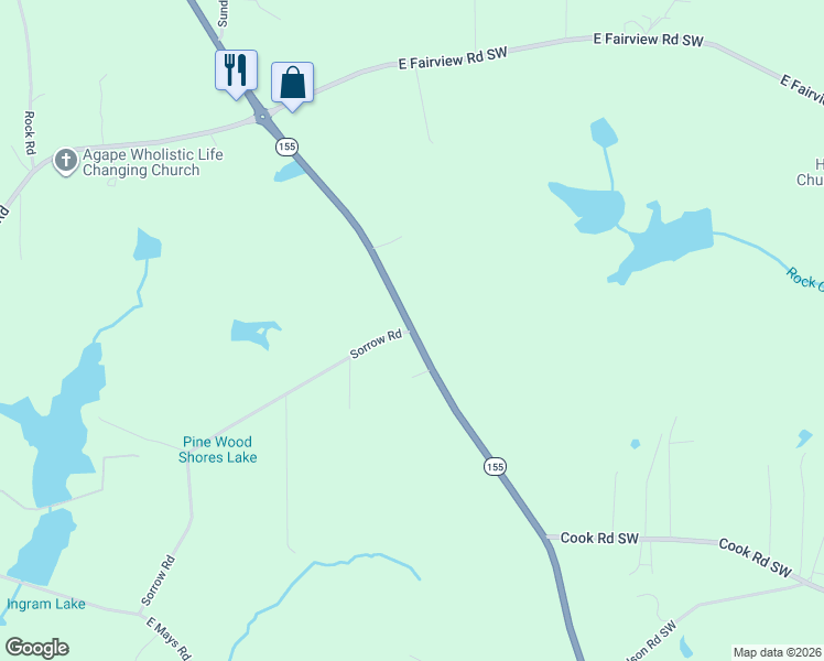 map of restaurants, bars, coffee shops, grocery stores, and more near Highway 155 North in Stockbridge