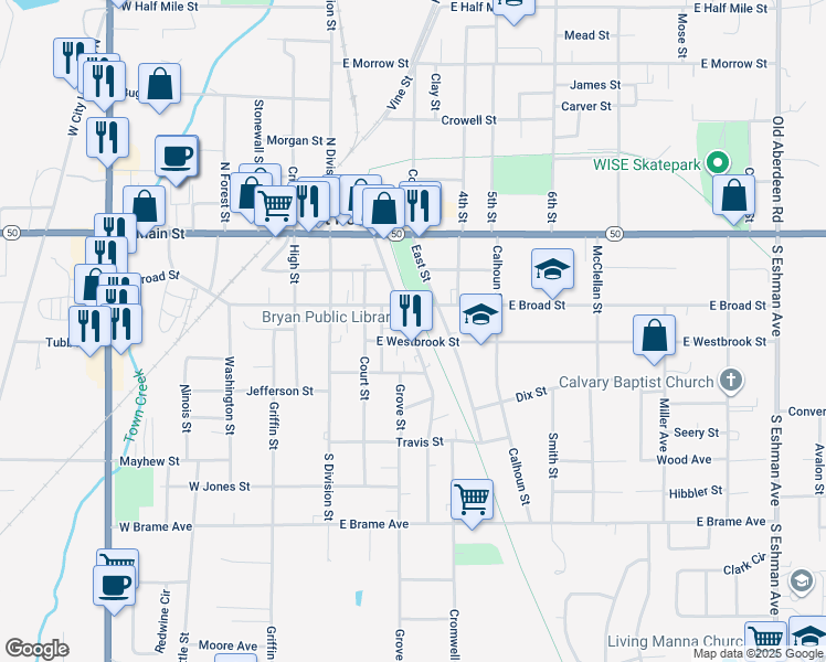 map of restaurants, bars, coffee shops, grocery stores, and more near 300 Commerce Street in West Point