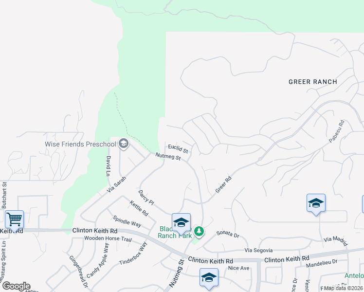 map of restaurants, bars, coffee shops, grocery stores, and more near 23584 Euclid Street in Murrieta