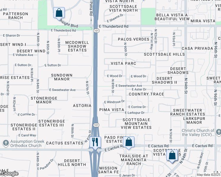 map of restaurants, bars, coffee shops, grocery stores, and more near 8883 East Captain Dreyfus Avenue in Scottsdale