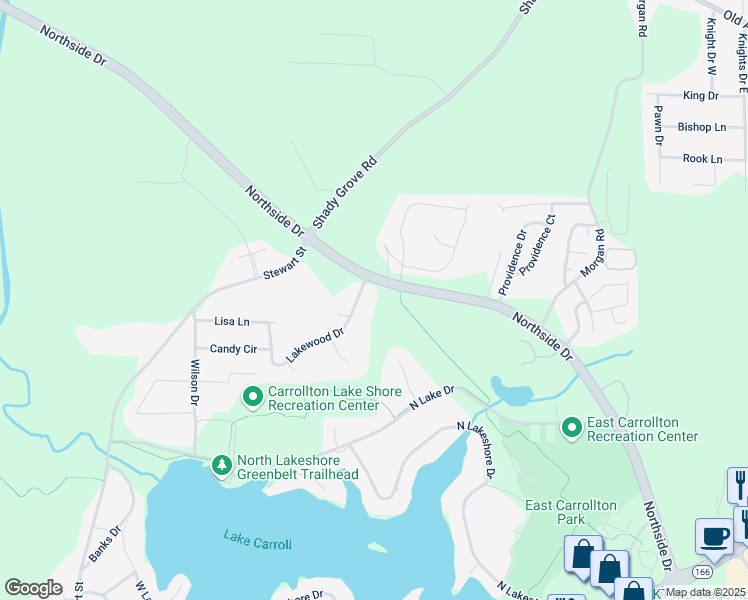 map of restaurants, bars, coffee shops, grocery stores, and more near 229 Lakewood Drive in Carrollton