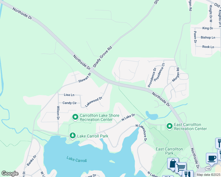 map of restaurants, bars, coffee shops, grocery stores, and more near 229 Lakewood Drive in Carrollton