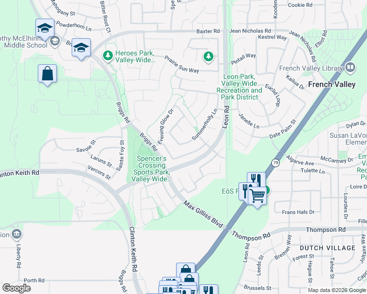 map of restaurants, bars, coffee shops, grocery stores, and more near 35646 Summerholly Lane in Murrieta